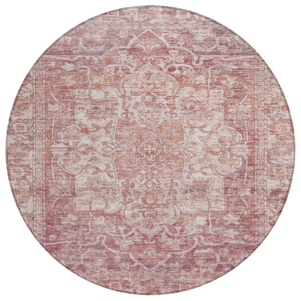HomeRoots 8' Rust and Ivory Round Floral Medallion Rug - Durable, Washable for Indoor/Outdoor Use, Easy Care 619035