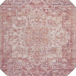 HomeRoots 8' Rust and Ivory Round Floral Medallion Rug - Durable, Washable for Indoor/Outdoor Use, Easy Care 619035