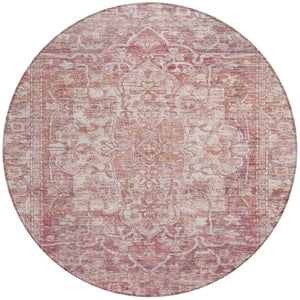 HomeRoots 8' Rust and Ivory Round Floral Medallion Rug - Durable, Washable for Indoor/Outdoor Use, Easy Care 619035