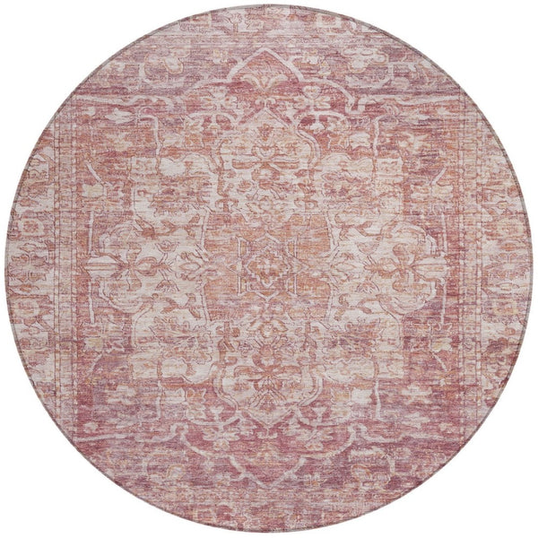 HomeRoots 8' Rust and Ivory Round Floral Medallion Rug - Durable, Washable for Indoor/Outdoor Use, Easy Care 619035