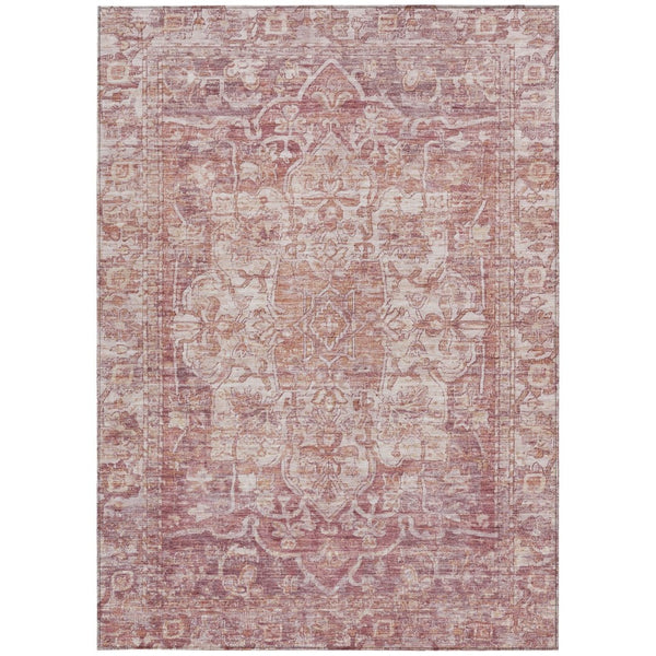 HomeRoots 9' X 12' Washable Rust and Ivory Floral Medallion Rug for Indoor Outdoor Spaces - Durable, Stylish Design 619037