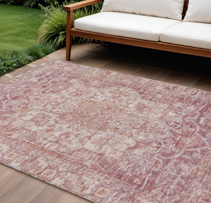 HomeRoots 10' X 14' Elegant Rust and Ivory Floral Medallion Rug – Durable, Washable, Versatile Indoor/Outdoor Decor 619038