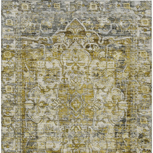 HomeRoots 5' X 8' Stunning Pewter Gray & Gold Floral Medallion Rug – Washable, Durable Indoor/Outdoor Style 619040