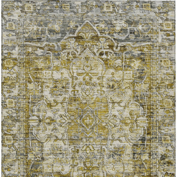 HomeRoots 5' X 8' Stunning Pewter Gray & Gold Floral Medallion Rug – Washable, Durable Indoor/Outdoor Style 619040