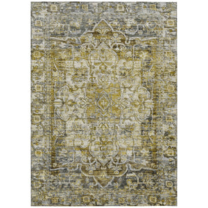 HomeRoots 5' X 8' Stunning Pewter Gray & Gold Floral Medallion Rug – Washable, Durable Indoor/Outdoor Style 619040