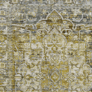 HomeRoots 5' X 8' Stunning Pewter Gray & Gold Floral Medallion Rug – Washable, Durable Indoor/Outdoor Style 619040