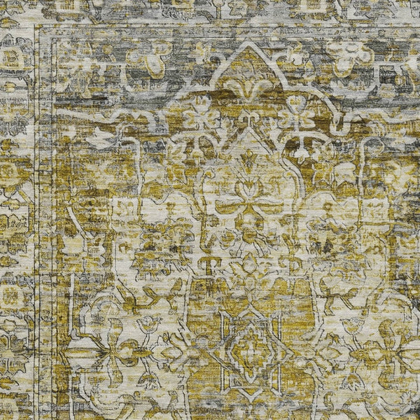 HomeRoots 5' X 8' Stunning Pewter Gray & Gold Floral Medallion Rug – Washable, Durable Indoor/Outdoor Style 619040