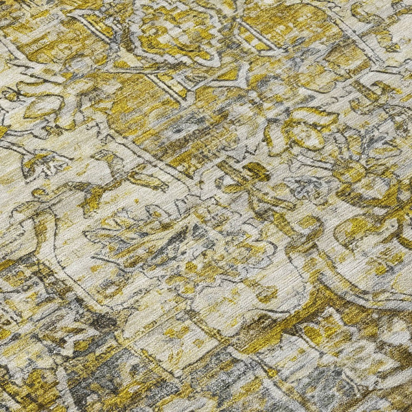 HomeRoots 5' X 8' Stunning Pewter Gray & Gold Floral Medallion Rug – Washable, Durable Indoor/Outdoor Style 619040