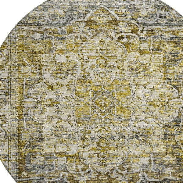 HomeRoots 8' Elegant Pewter Gray and Gold Floral Medallion Washable Area Rug for Indoor & Outdoor Spaces 619041