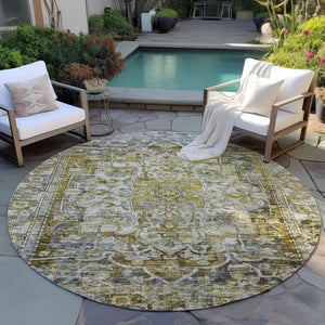 HomeRoots 8' Elegant Pewter Gray and Gold Floral Medallion Washable Area Rug for Indoor & Outdoor Spaces 619041