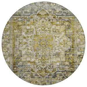 HomeRoots 8' Elegant Pewter Gray and Gold Floral Medallion Washable Area Rug for Indoor & Outdoor Spaces 619041