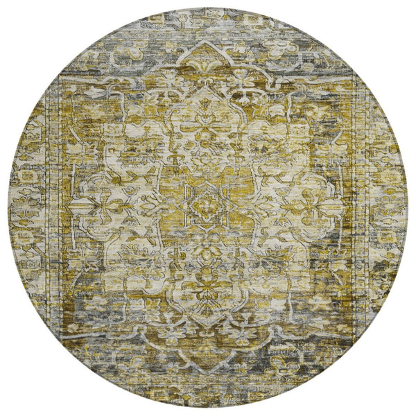 HomeRoots 8' Elegant Pewter Gray and Gold Floral Medallion Washable Area Rug for Indoor & Outdoor Spaces 619041