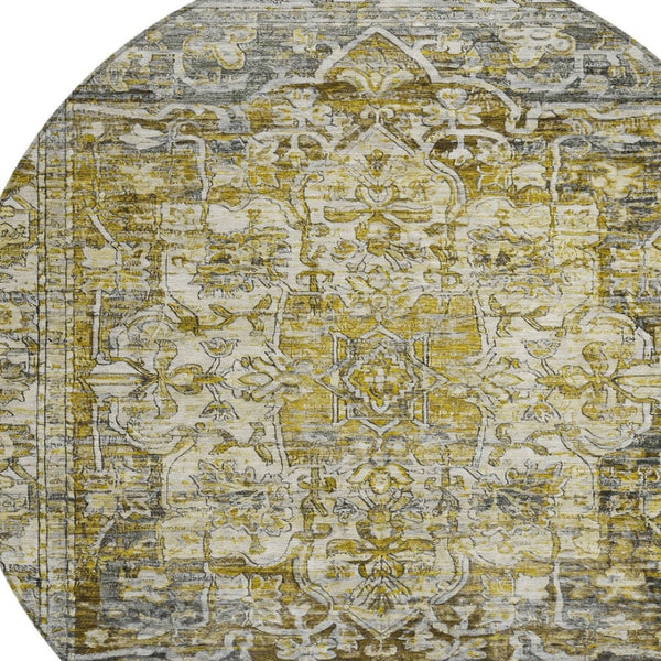 HomeRoots 8' Elegant Pewter Gray and Gold Floral Medallion Washable Area Rug for Indoor & Outdoor Spaces 619041