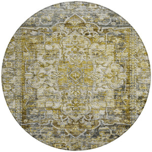 HomeRoots 8' Elegant Pewter Gray and Gold Floral Medallion Washable Area Rug for Indoor & Outdoor Spaces 619041