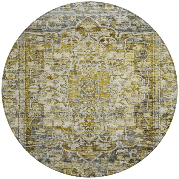 HomeRoots 8' Elegant Pewter Gray and Gold Floral Medallion Washable Area Rug for Indoor & Outdoor Spaces 619041
