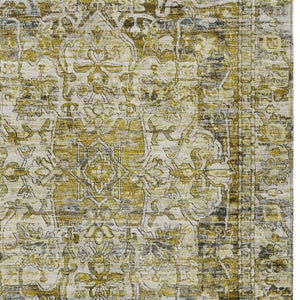 HomeRoots 8' X 10' Elegant Pewter Gray & Gold Floral Medallion Rug - Durable, Washable for Indoor/Outdoor Use 619042