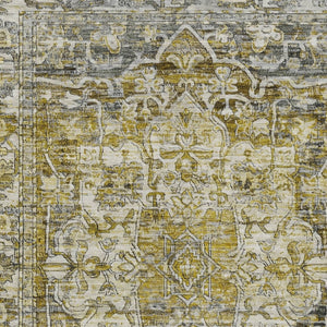 HomeRoots 9' X 12' Elegant Pewter Gray and Gold Floral Medallion Rug - Washable, Durable Indoor/Outdoor Style 619043