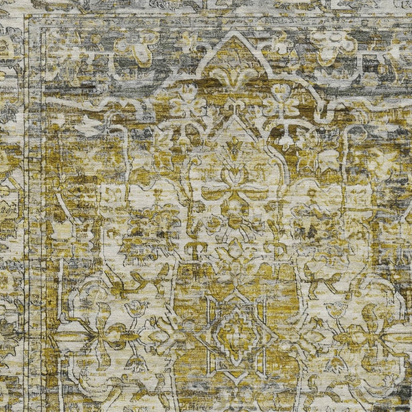 HomeRoots 9' X 12' Elegant Pewter Gray and Gold Floral Medallion Rug - Washable, Durable Indoor/Outdoor Style 619043