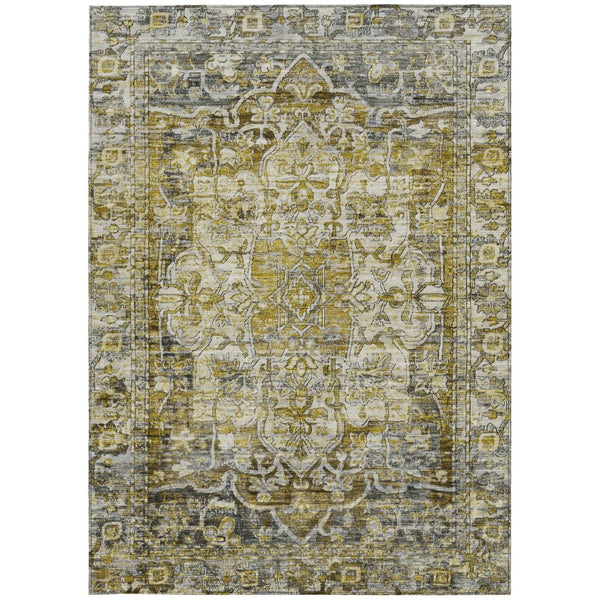 HomeRoots 10' X 14' Elegant Pewter Gray and Gold Medallion Area Rug - Durable, Washable for Indoor/Outdoor Use 619044