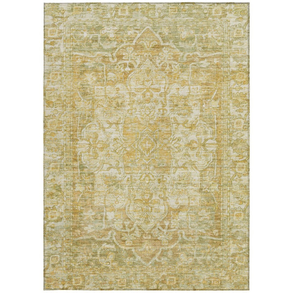 HomeRoots 5' Tan Gold Ivory Floral Medallion Area Rug - Washable, Durable, Stylish for Indoor & Outdoor Use 619046