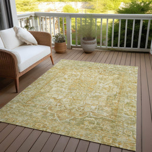 HomeRoots 5' Tan Gold Ivory Floral Medallion Area Rug - Washable, Durable, Stylish for Indoor & Outdoor Use 619046