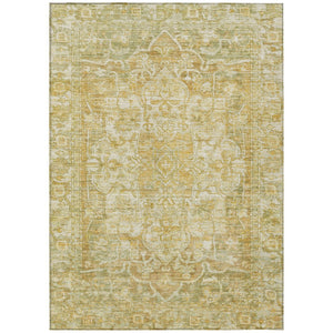 HomeRoots 5' Tan Gold Ivory Floral Medallion Area Rug - Washable, Durable, Stylish for Indoor & Outdoor Use 619046