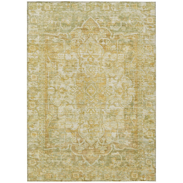 HomeRoots 5' Tan Gold Ivory Floral Medallion Area Rug - Washable, Durable, Stylish for Indoor & Outdoor Use 619046