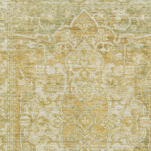 HomeRoots 5' Tan Gold Ivory Floral Medallion Area Rug - Washable, Durable, Stylish for Indoor & Outdoor Use 619046