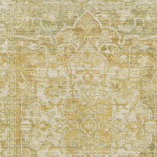 HomeRoots 5' Tan Gold Ivory Floral Medallion Area Rug - Washable, Durable, Stylish for Indoor & Outdoor Use 619046