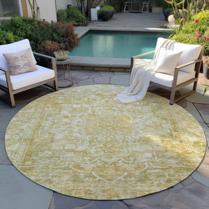 HomeRoots 8' Round Floral Medallion Area Rug in Tan, Gold & Ivory - Stylish, Durable & Washable for Indoor/Outdoor Use 619047