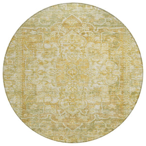 HomeRoots 8' Round Floral Medallion Area Rug in Tan, Gold & Ivory - Stylish, Durable & Washable for Indoor/Outdoor Use 619047