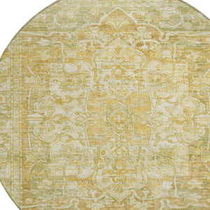 HomeRoots 8' Round Floral Medallion Area Rug in Tan, Gold & Ivory - Stylish, Durable & Washable for Indoor/Outdoor Use 619047