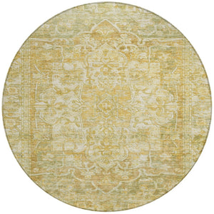 HomeRoots 8' Round Floral Medallion Area Rug in Tan, Gold & Ivory - Stylish, Durable & Washable for Indoor/Outdoor Use 619047