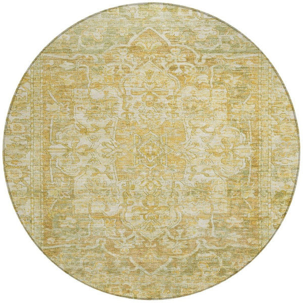 HomeRoots 8' Round Floral Medallion Area Rug in Tan, Gold & Ivory - Stylish, Durable & Washable for Indoor/Outdoor Use 619047