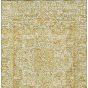 HomeRoots 9' X 12' Floral Medallion Area Rug in Tan, Gold & Ivory - Washable for Indoor & Outdoor Use! 619049