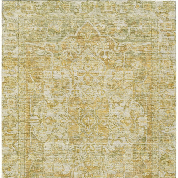 HomeRoots 9' X 12' Floral Medallion Area Rug in Tan, Gold & Ivory - Washable for Indoor & Outdoor Use! 619049