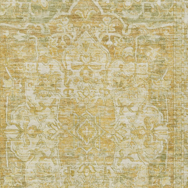 HomeRoots 9' X 12' Floral Medallion Area Rug in Tan, Gold & Ivory - Washable for Indoor & Outdoor Use! 619049