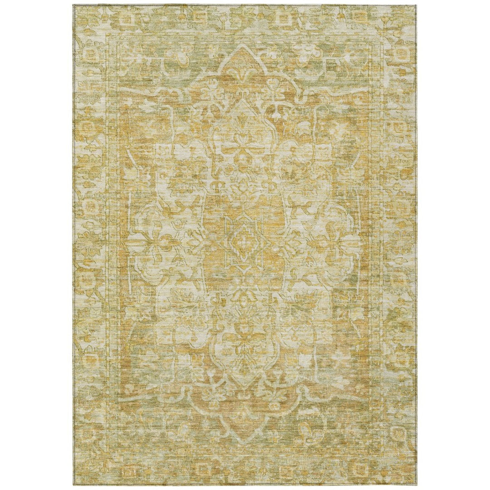 HomeRoots 10' X 14' Washable Indoor Outdoor Area Rug - Elegant Tan Gold Ivory Floral Medallion Design 619050