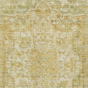 HomeRoots 10' X 14' Washable Indoor Outdoor Area Rug - Elegant Tan Gold Ivory Floral Medallion Design 619050