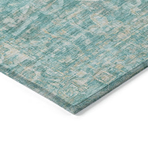 HomeRoots 5' Teal Blue & Ivory Floral Medallion Area Rug - Indoor/Outdoor, Durable, Washable, Easy Care Design 619052