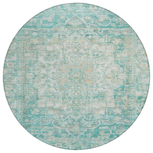 HomeRoots 8' Teal Blue Floral Medallion Area Rug - Durable, Stain-Resistant, Indoor/Outdoor, Easy Care Design 619053
