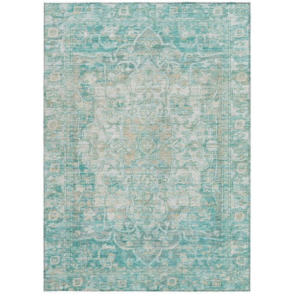 HomeRoots 8' X 10' Teal Blue Floral Medallion Area Rug - Stylish, Durable, Washable for Indoor & Outdoor Use 619054