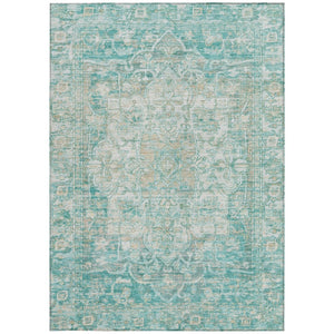 HomeRoots 10' Teal Blue and Ivory Floral Medallion Area Rug – Durable, Washable for Indoor & Outdoor Use, Stylish! 619056
