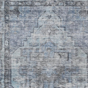 HomeRoots 9' X 12' Durable Blue Gray Ivory Oriental Washable Area Rug for Indoor & Outdoor Use, Versatile Style 619073