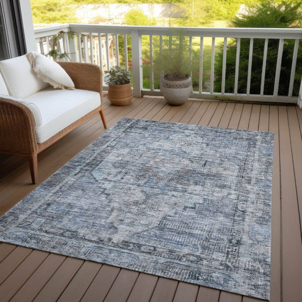 HomeRoots 9' X 12' Durable Blue Gray Ivory Oriental Washable Area Rug for Indoor & Outdoor Use, Versatile Style 619073