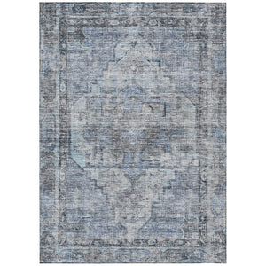 HomeRoots 9' X 12' Durable Blue Gray Ivory Oriental Washable Area Rug for Indoor & Outdoor Use, Versatile Style 619073