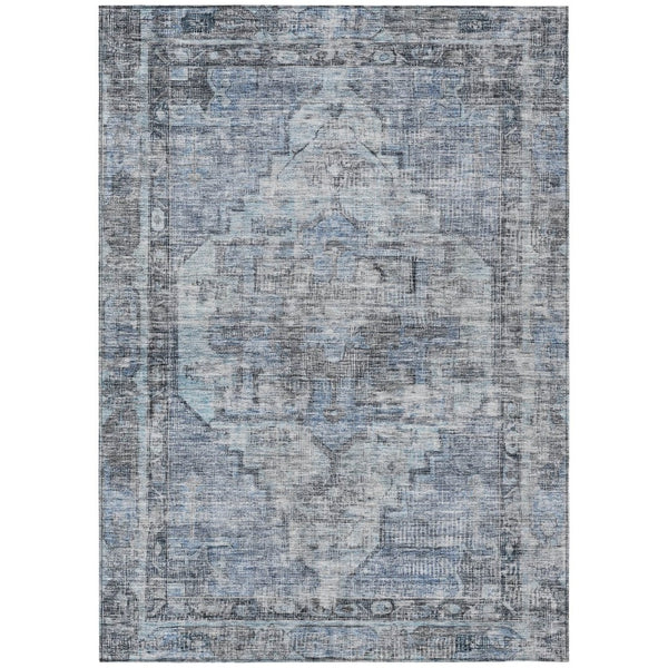 HomeRoots 9' X 12' Durable Blue Gray Ivory Oriental Washable Area Rug for Indoor & Outdoor Use, Versatile Style 619073