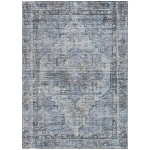 HomeRoots 9' X 12' Durable Blue Gray Ivory Oriental Washable Area Rug for Indoor & Outdoor Use, Versatile Style 619073