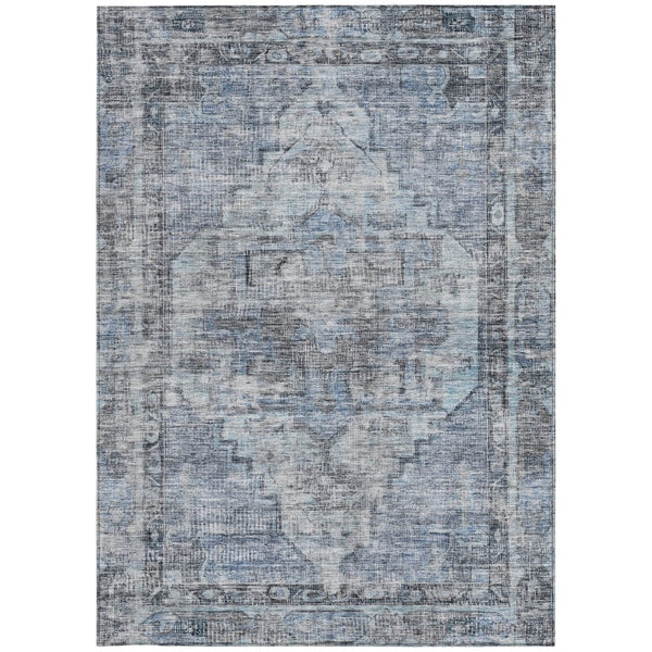 HomeRoots 9' X 12' Durable Blue Gray Ivory Oriental Washable Area Rug for Indoor & Outdoor Use, Versatile Style 619073