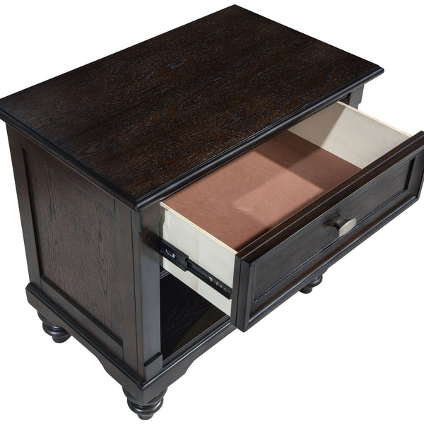 English Elm Berwick Dark Oak nightstand with drawer and open cubby, cable pass-through, rustic wood grain finish B062P374135